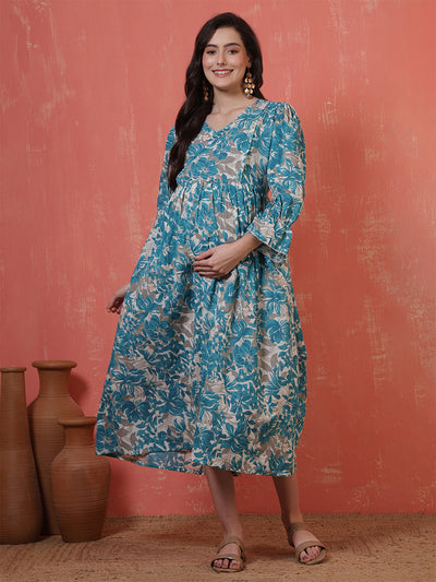 Women Printed Flared Maternity Dress