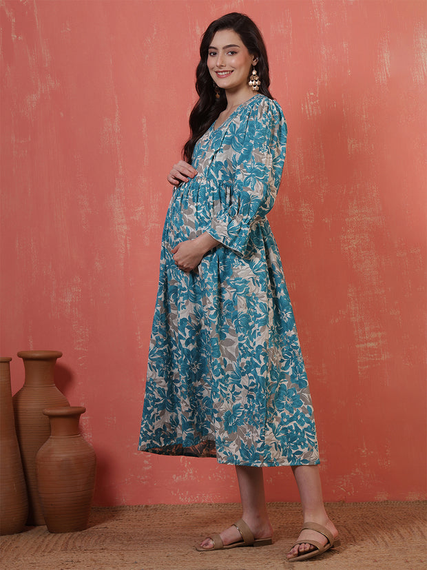 Women Printed Flared Maternity Dress