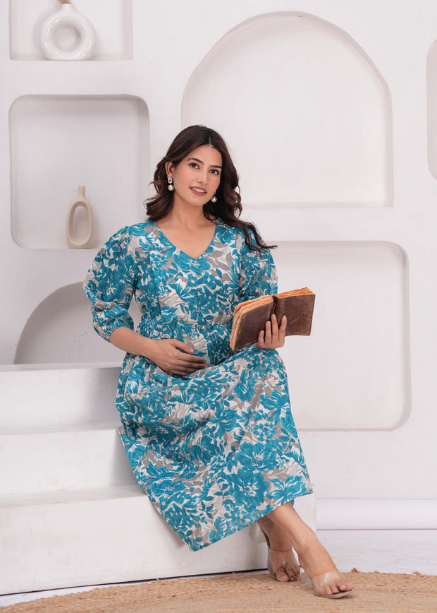Women Printed Flared Maternity Dress