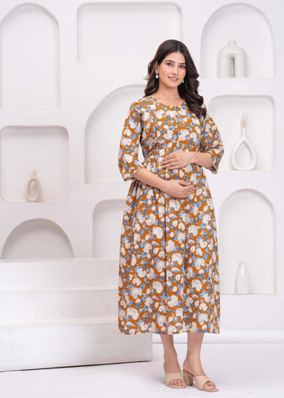 Women Floral Printed Flared Maternity Dress