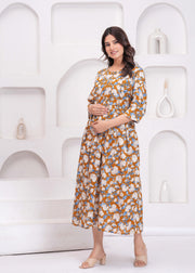 Women Floral Printed Flared Maternity Dress