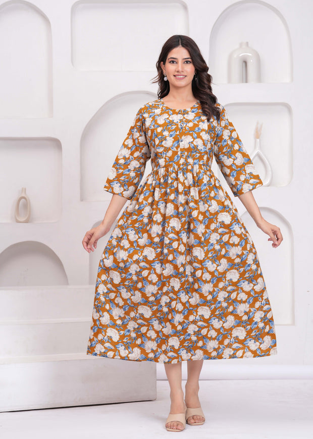 Women Floral Printed Flared Maternity Dress