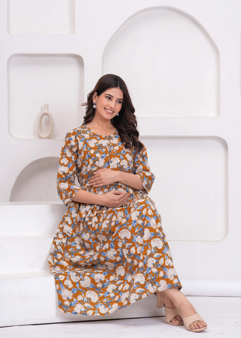 Women Floral Printed Flared Maternity Dress