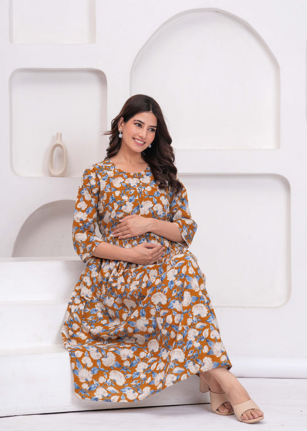 Women Floral Printed Flared Maternity Dress