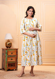 Floral Printed Flared Maternity Dress for Women
