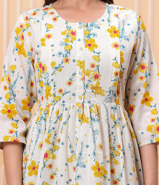 Floral Printed Flared Maternity Dress for Women