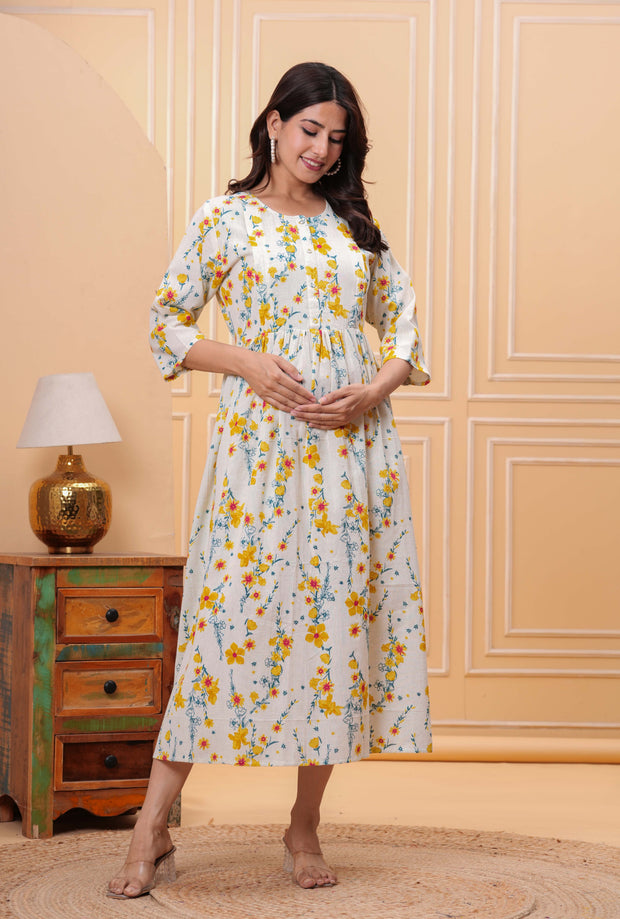Floral Printed Flared Maternity Dress for Women