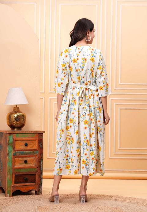 Floral Printed Flared Maternity Dress for Women