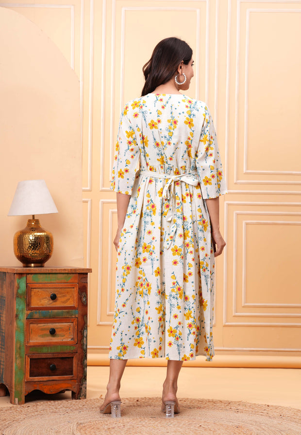 Floral Printed Flared Maternity Dress for Women