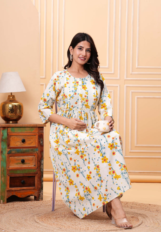 Floral Printed Flared Maternity Dress for Women