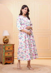 Floral Printed Flared Maternity Dress for Women