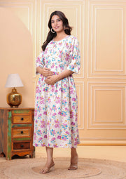 Floral Printed Flared Maternity Dress for Women