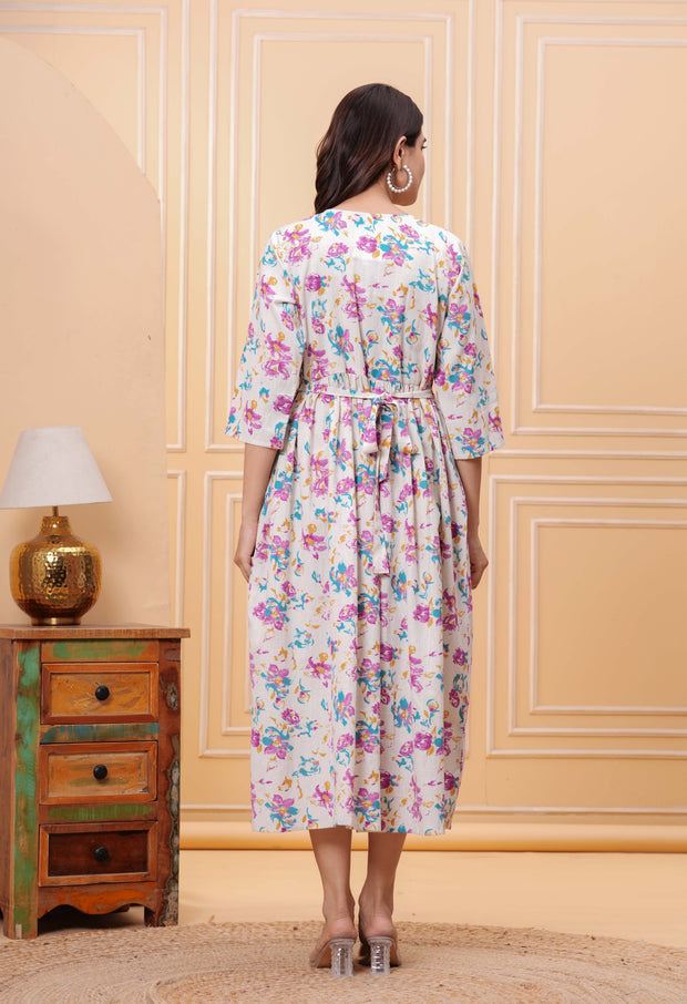 Floral Printed Flared Maternity Dress for Women