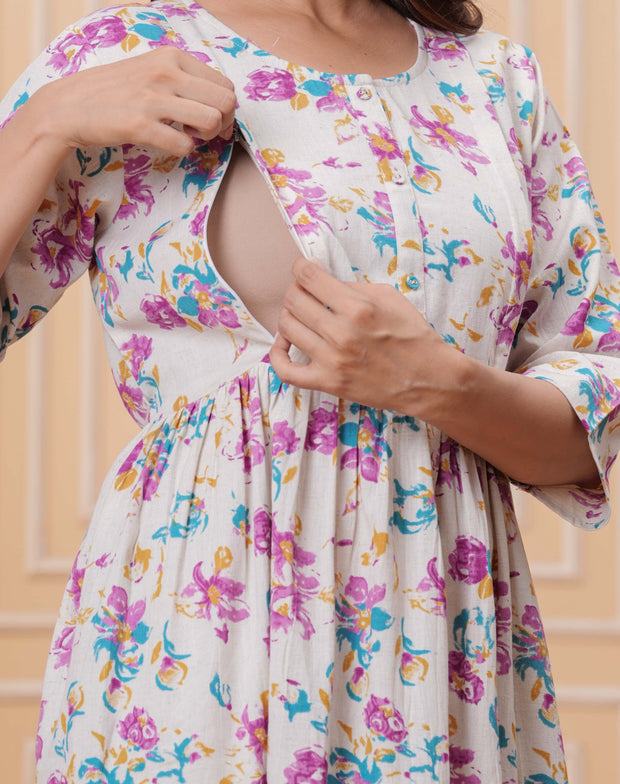 Floral Printed Flared Maternity Dress for Women