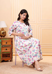 Floral Printed Flared Maternity Dress for Women