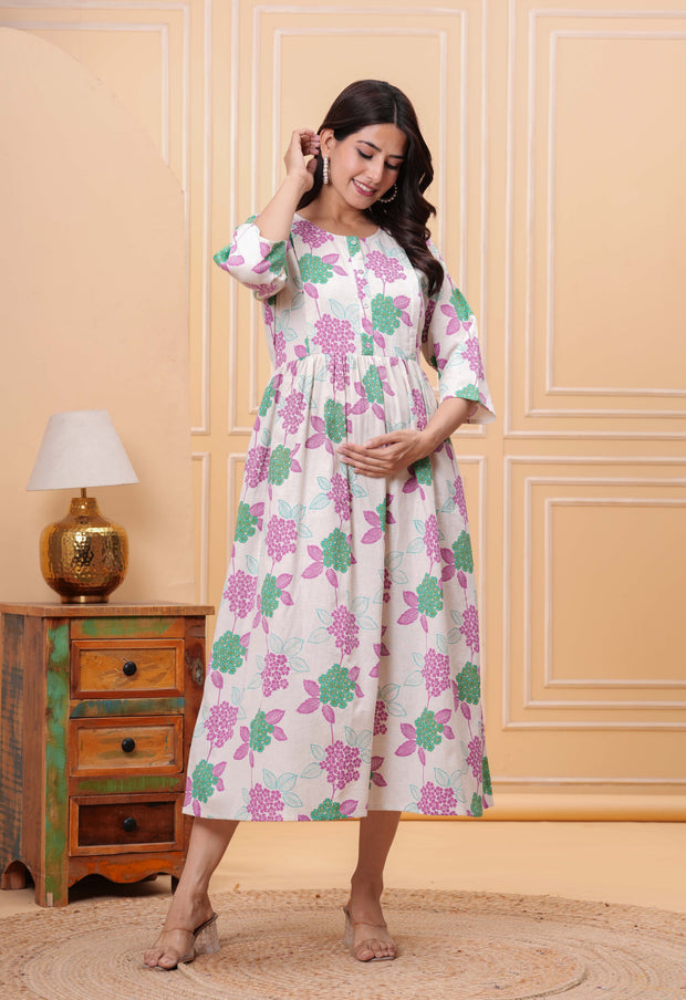 Women Printed Flared Maternity Dress