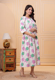 Women Printed Flared Maternity Dress