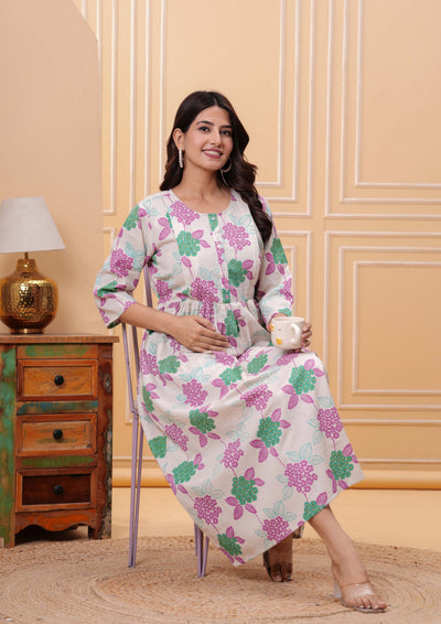 Women Printed Flared Maternity Dress