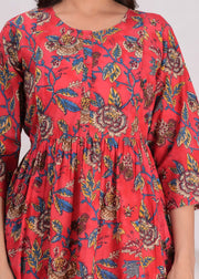 Maroon Floral Printed Flared Maternity Dress for Women