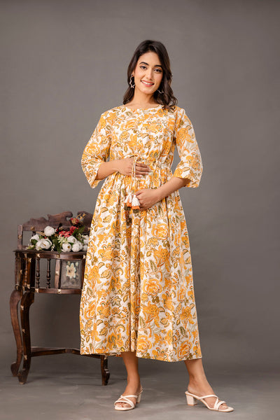 Yellow Printed Maternity Dress for Women
