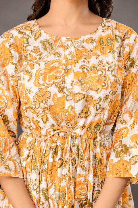 Yellow Printed Maternity Dress for Women