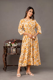 Yellow Printed Maternity Dress for Women