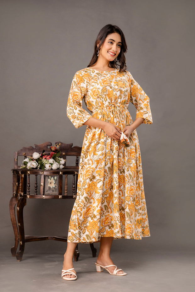 Yellow Printed Maternity Dress for Women