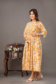 Yellow Printed Maternity Dress for Women