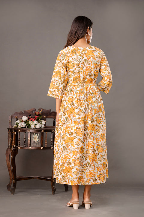 Yellow Printed Maternity Dress for Women