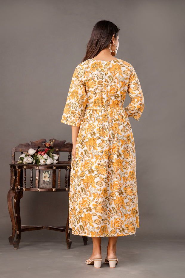 Yellow Printed Maternity Dress for Women