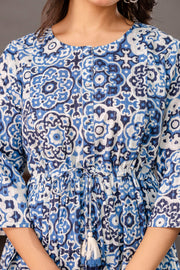 Blue Printed Maternity Dress fro Women