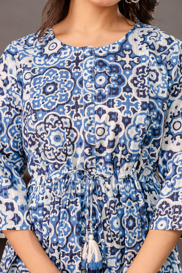 Blue Printed Maternity Dress fro Women