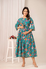 Floral Printed Maternity Dress fro Women