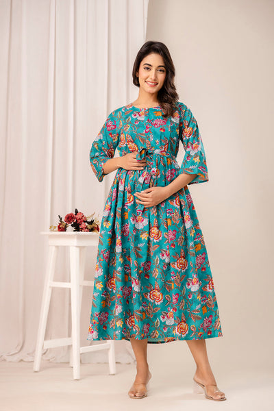 Floral Printed Maternity Dress fro Women