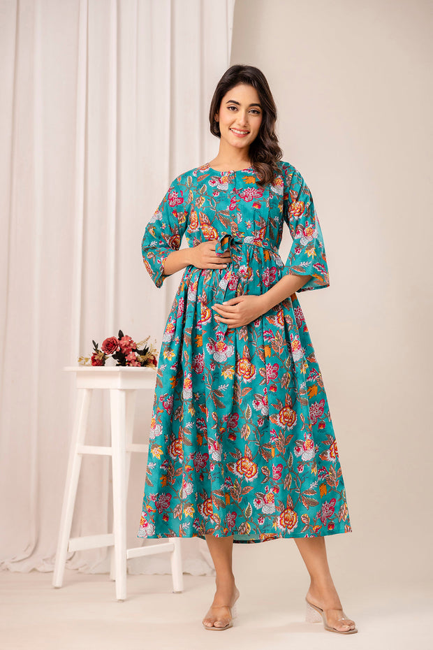 Floral Printed Maternity Dress fro Women