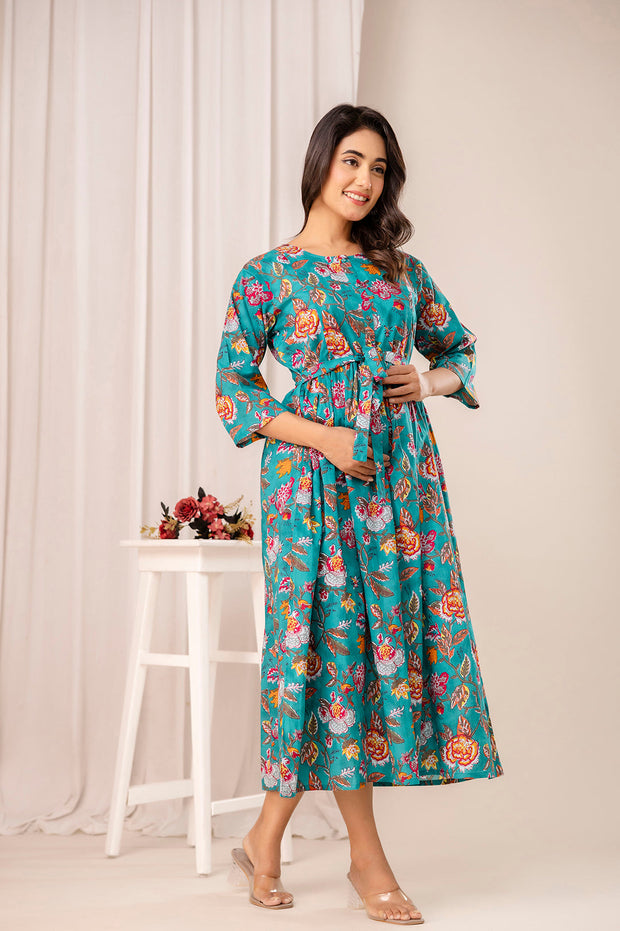 Floral Printed Maternity Dress fro Women
