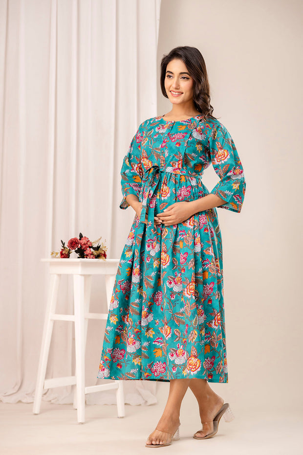 Floral Printed Maternity Dress fro Women