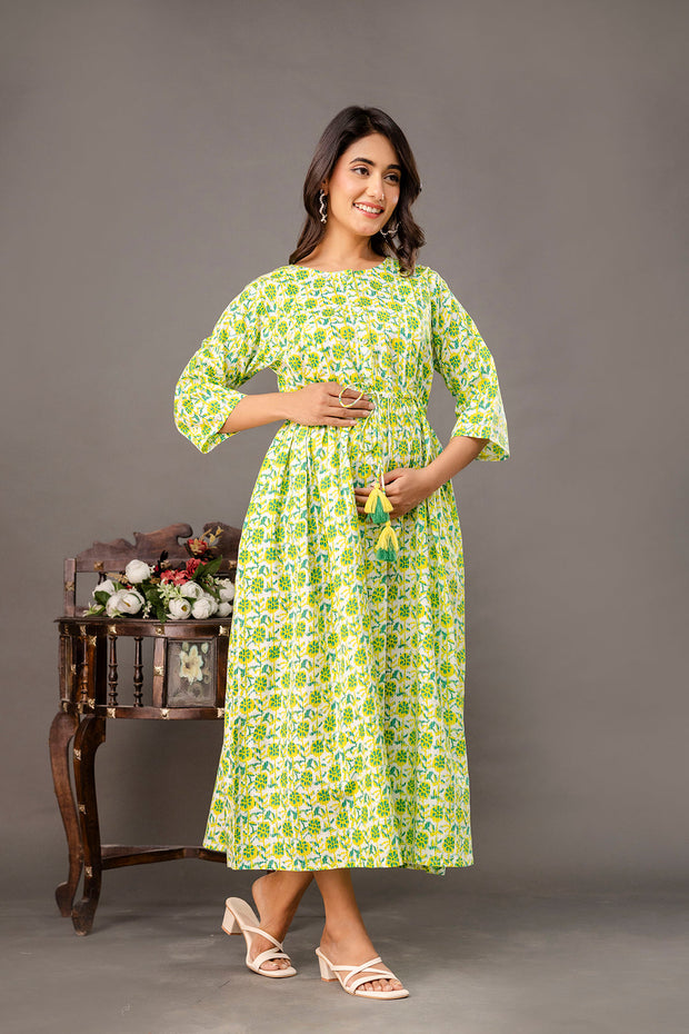 Floral Printed Maternity Dress fro Women