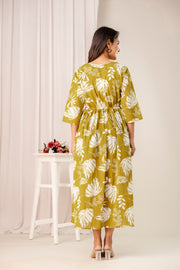Olive Tropical Printed Maternity Dress for Women