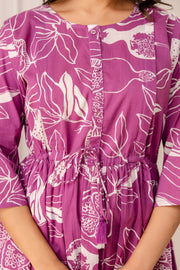 Lavender Printed Maternity Dress fro Women