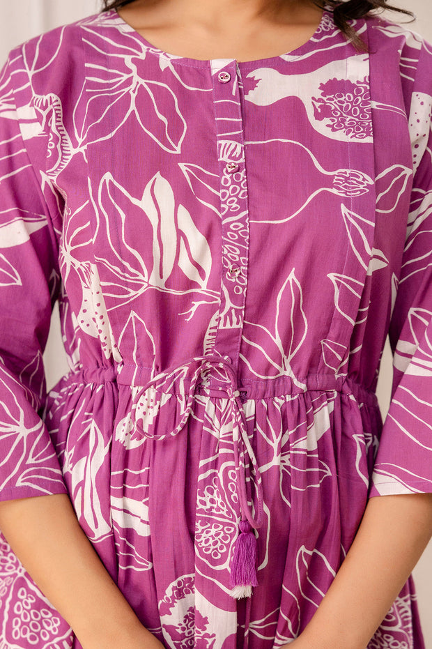 Lavender Printed Maternity Dress fro Women
