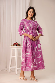 Lavender Printed Maternity Dress fro Women