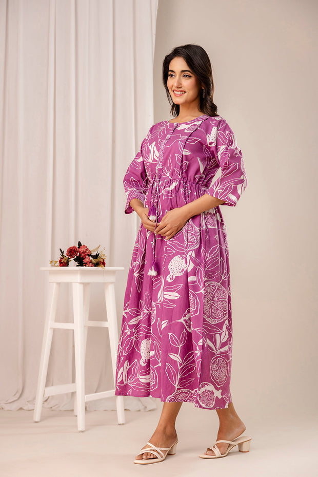 Lavender Printed Maternity Dress fro Women