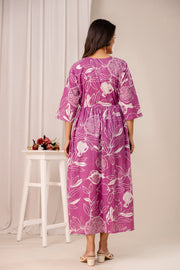Lavender Printed Maternity Dress fro Women