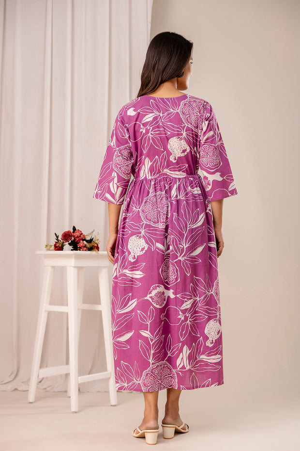 Lavender Printed Maternity Dress fro Women