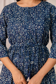 Blue Printed Maternity Dress fro Women