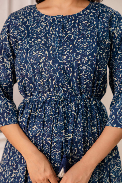 Blue Printed Maternity Dress fro Women