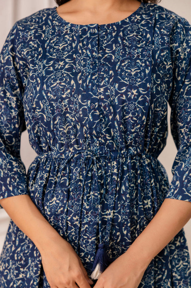 Blue Printed Maternity Dress fro Women