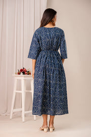 Blue Printed Maternity Dress fro Women