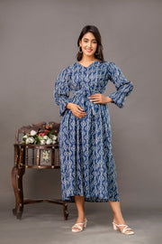 Blue Printed Maternity Dress fro Women